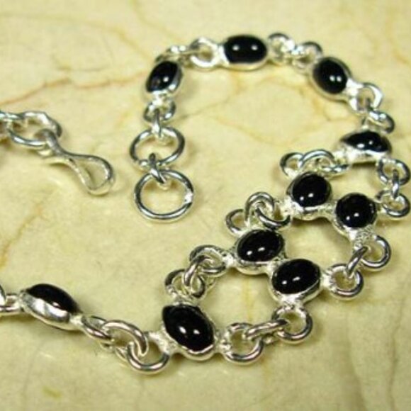 Silver & Black Onyx Oval Stones Link Bracelet - NEW - Picture 5 of 5